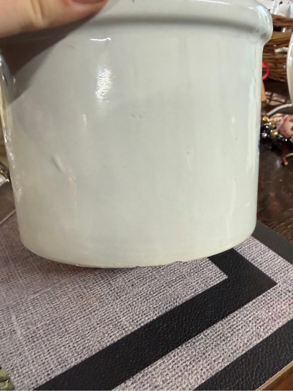 Vintage Ceramic Snack Crock - White with Blue Floral 'SNACKS'